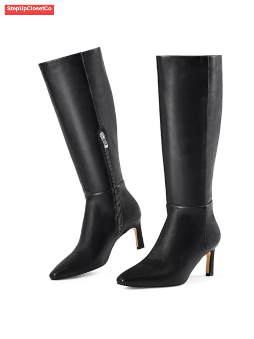 Knee High Boots Kitten Heel Square Toe Tall Faux Leather Side Zip Women's